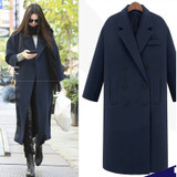 Winter Long Sleeve Double Breasted Buttons Women Wool Casual Long Coat Jacket