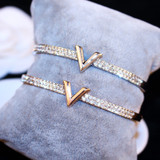 Letter Design Zircon Rose Gold Bangle Bracelet