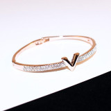 Letter Design Zircon Rose Gold Bangle Bracelet