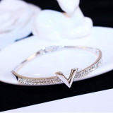Letter Design Zircon Rose Gold Bangle Bracelet