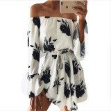 Casual Floral Print Loose Off the Shoulder Flare Sleeve Boho Women Mini Dress
