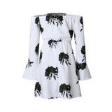 Casual Floral Print Loose Off the Shoulder Flare Sleeve Boho Women Mini Dress
