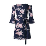 Casual Floral Print Loose Off the Shoulder Flare Sleeve Boho Women Mini Dress