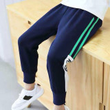 Casual Side Striped Cotton Mid Elastic Waist Boys Pant Trouser