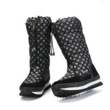 Winter Warm Nylon Round Toe Zipper Women Snow Knee-Length Boots Shoes