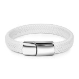Braided Leather Magnetic Clasp Men Bracelet