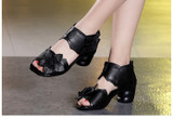 Flowers Cow Genuine Leather Thick Heel Women Sandals