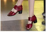 Flowers Cow Genuine Leather Thick Heel Women Sandals