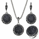 Vintage Antique Silver Crystal Round Stone Pendant Jewelry Set