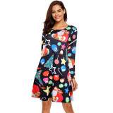 Womens Christmas Party Multi-pattern Print Dress