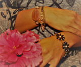 Peach Agate Slice & Rose Quartz Bracelet
