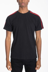 DUAL STRIPE TEE- BLACK/RED