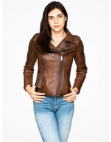 Brown Leather Biker Jacket For Women