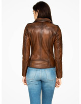 Brown Leather Biker Jacket For Women