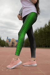 Mermaid Green to Black leggings, Capris, Shorts