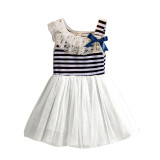 Summer Girls Stripe Bow Lace Collar  Casual Dress