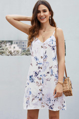 Summer White Floral Pattern Buttoned Slip Cami Dress