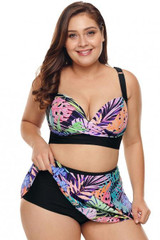 Plus Size Tropical Print Bikini Top with Swim