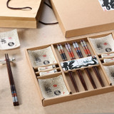 Gift Chopsticks Set 4 pairs of chopsticks + 4 rest + 4 saucer ceramic tableware models Japanese sushi Cutlery sets Lucky Cat