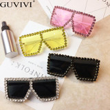 Oversized Square Diamond Sunglasses Women Yellow Big Frames Glasses
