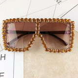 Oversized Square Diamond Sunglasses Women Yellow Big Frames Glasses
