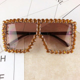 Oversized Square Diamond Sunglasses Women Yellow Big Frames Glasses