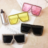 Oversized Square Diamond Sunglasses Women Yellow Big Frames Glasses
