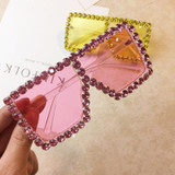 Oversized Square Diamond Sunglasses Women Yellow Big Frames Glasses