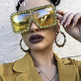 Oversized Square Diamond Sunglasses Women Yellow Big Frames Glasses