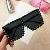 Oversized Square Diamond Sunglasses Women Yellow Big Frames Glasses
