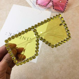 Oversized Square Diamond Sunglasses Women Yellow Big Frames Glasses