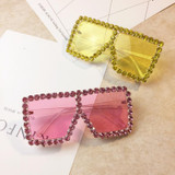 Oversized Square Diamond Sunglasses Women Yellow Big Frames Glasses
