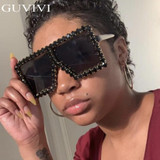 Oversized Square Diamond Sunglasses Women Yellow Big Frames Glasses