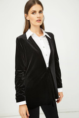Velvet Cardigan with Ties in Black