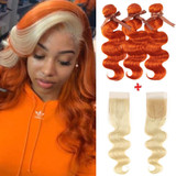 Beumax Blonde Body Wave Bundles With Closure Orange Brazilian Hair