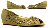 Indi Low Wedge Perforated Sandal Gold