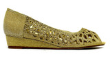 Indi Low Wedge Perforated Sandal Gold