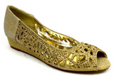 Indi Low Wedge Perforated Sandal Gold