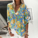 Elegant Floral Print Shirt Blouse Long Sleeve Loose Tops