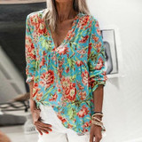 Elegant Floral Print Shirt Blouse Long Sleeve Loose Tops