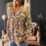 Elegant Floral Print Shirt Blouse Long Sleeve Loose Tops