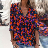Elegant Floral Print Shirt Blouse Long Sleeve Loose Tops