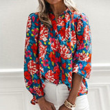 Elegant Floral Print Shirt Blouse Long Sleeve Loose Tops