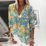 Elegant Floral Print Shirt Blouse Long Sleeve Loose Tops
