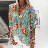 Elegant Floral Print Shirt Blouse Long Sleeve Loose Tops