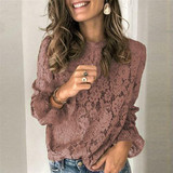 Summer Lace Crochet Flower Blouses Shirt Long Sleeve Shirt