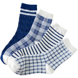 4Pairs Plaid Stripe Crew Socks Set