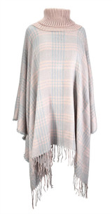 Turtle Neck Checkered Winter Poncho Sweater Pullovers With Fringes
