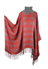 Turtle Neck Checkered Winter Poncho Sweater Pullovers With Fringes Turtle Neck Checkered Winter Poncho Sweater Pullovers With Fringes