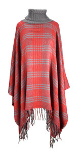 Turtle Neck Checkered Winter Poncho Sweater Pullovers With Fringes Turtle Neck Checkered Winter Poncho Sweater Pullovers With Fringes